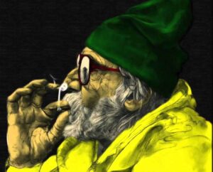 an Old man with glasses smoking a joint