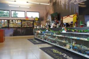 a store with a man behind a counter