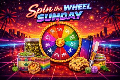 Colorful wheel with prizes and snacks